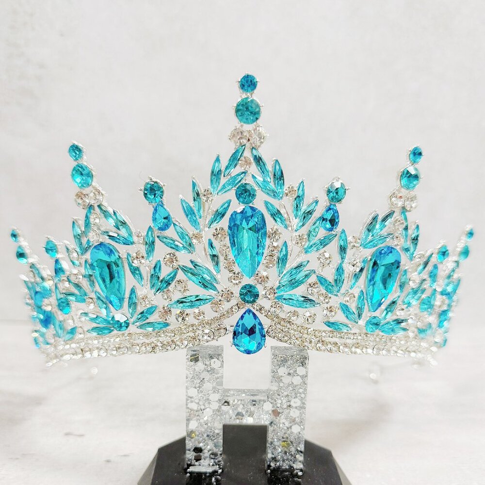 bridal headpiece, ocean blue crystal, princess tiara, silver tiara, fairy crown